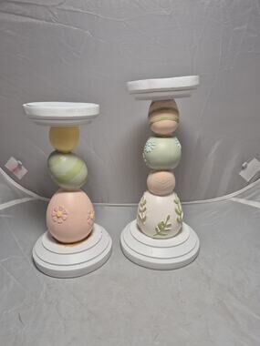 💥 Begonia Market 2pk Easter Pedestal Pillar Candle Holder Egg Stack Pastel